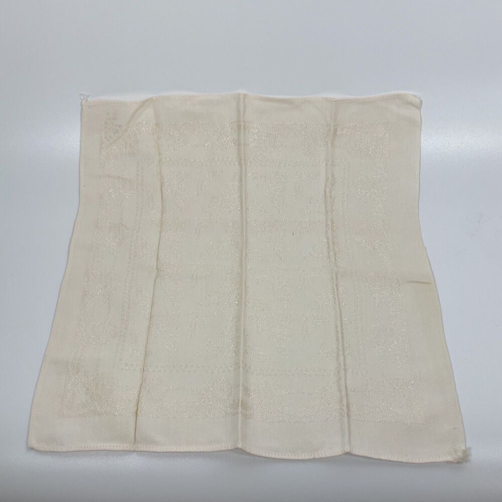 Vintage 1940s 50s Linen Textile Ecru Damask Napkin 14" x 14"